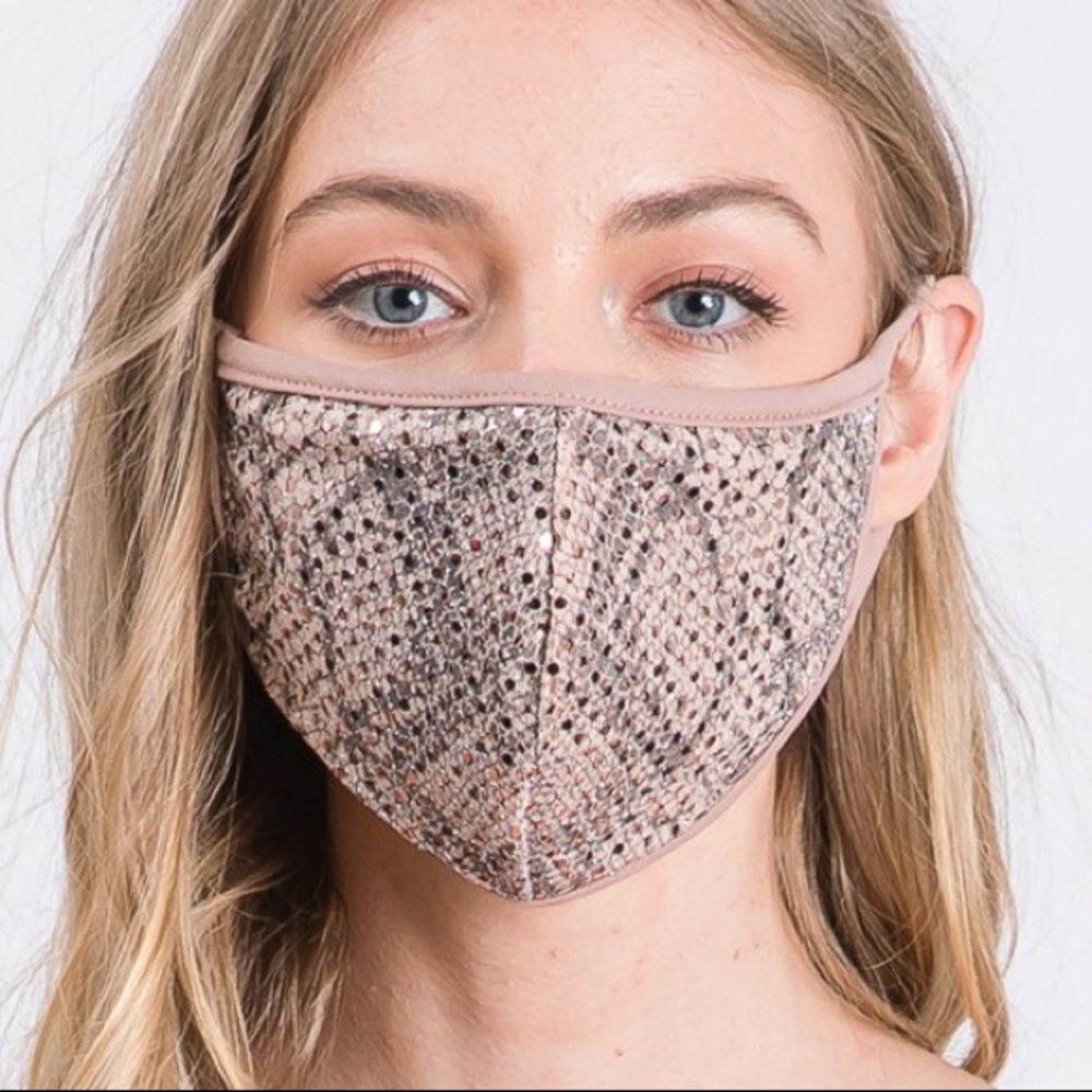 Rose Gold Sequin Face Mask, Bling Face Mask - Picture 2 of 5
